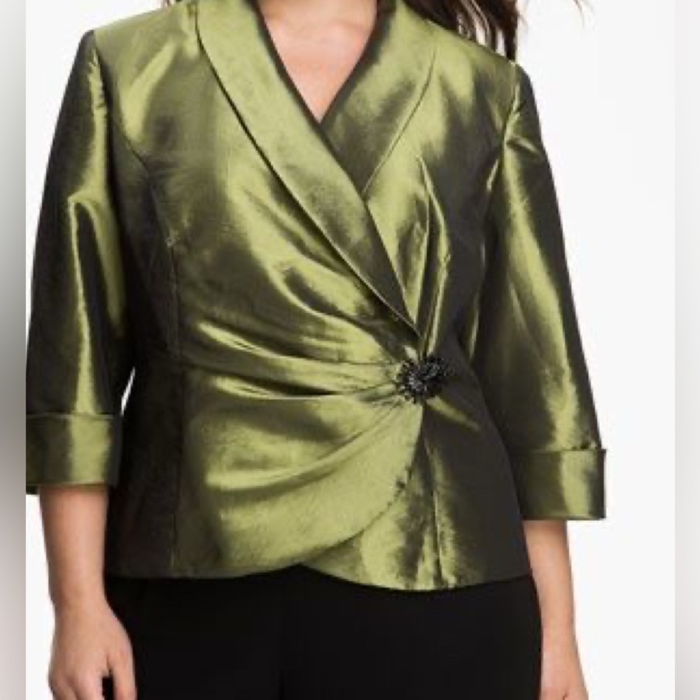 Alex Evenings Women's Wrap Blouse Jacket XL Metallic Green Formal Wedding
